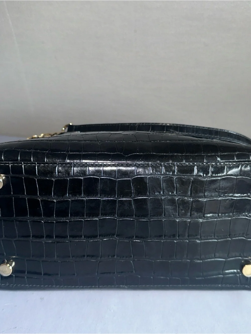 Michael Kors Black Croc-Embossed Satchel with Gold Hardware